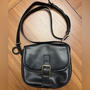 Vintage Celine Front Buckle Crossbody bag in black leather w/Gold Tone Hardware